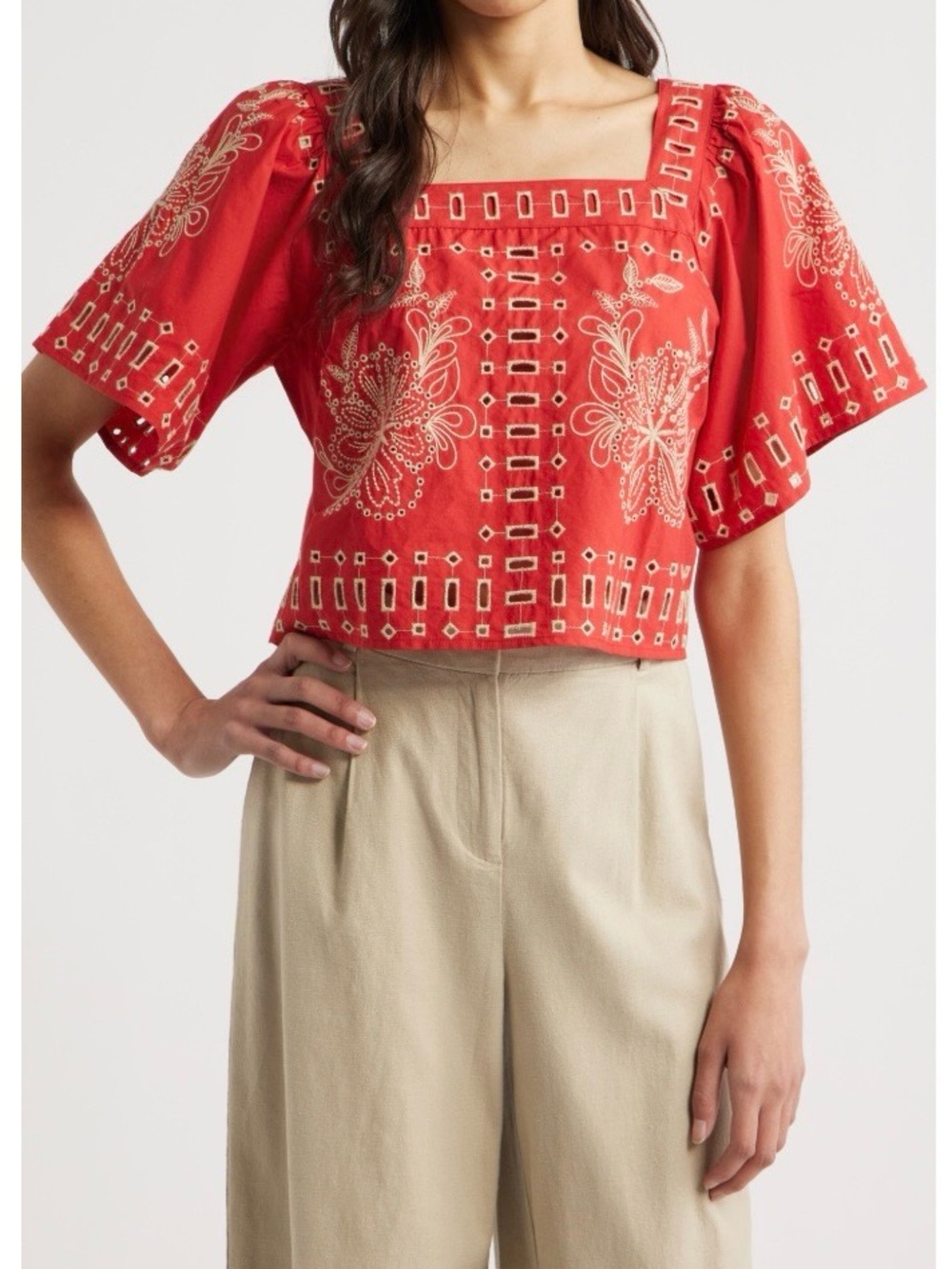 Rails Laine Embroidered Square-Neck Crop Top